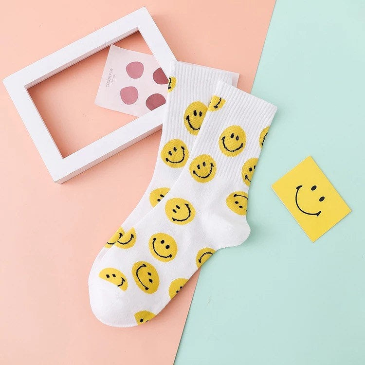 SMILEY FACE SOCKS / Colorful / Fun / 90s Inspired / Graphic / Patterned / Happy Face / Aesthetic / Teen / Gift / Women's / Retro / Unique