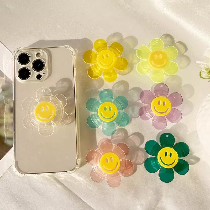 FLOWER POWER / Phone Grip / Socket Stand / Smiley Face / Trendy Unique / Charm / iPhone / Floral / Kawaii / Cute Colorful / Retro Aesthetic