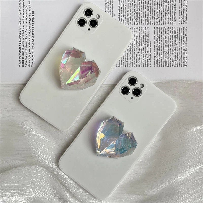 IRIDESCENT HEART / Phone Grip / Socket / Stand / Love / Accessories / Trendy / Unique / Clear Charm / iPhone / Multi Color / Glitter / Pop