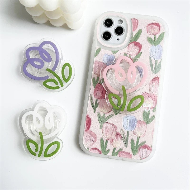 FUN TULIP FLOWER / Phone Grip / Socket Stand / Colorful Accessory / Trendy / Aesthetic / iPhone Charm / Floral / Cute Kawaii / Extendable