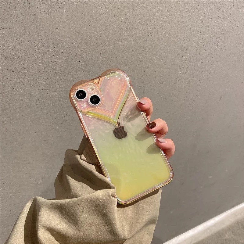 IRIDESCENT HEART / Phone Case / Aesthetic / Solid Color / Pastel / Ins / Trendy / Kawaii / Teen / Girly / Gift / iPhone 11 12 13 / Unique