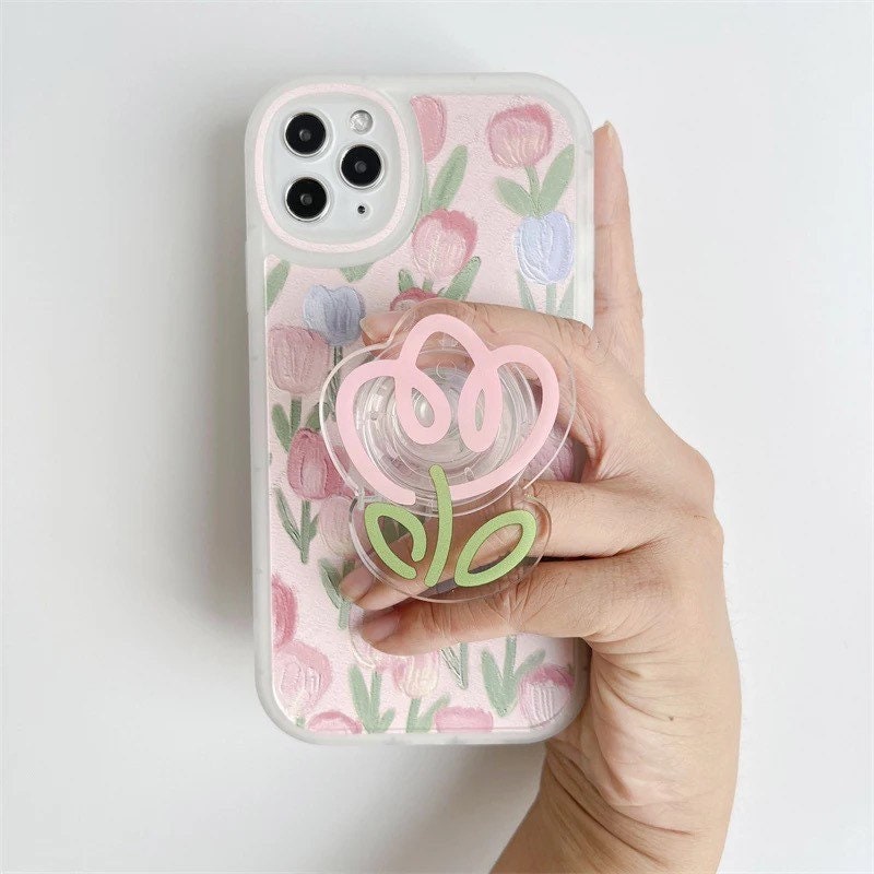 FUN TULIP FLOWER / Phone Grip / Socket Stand / Colorful Accessory / Trendy / Aesthetic / iPhone Charm / Floral / Cute Kawaii / Extendable