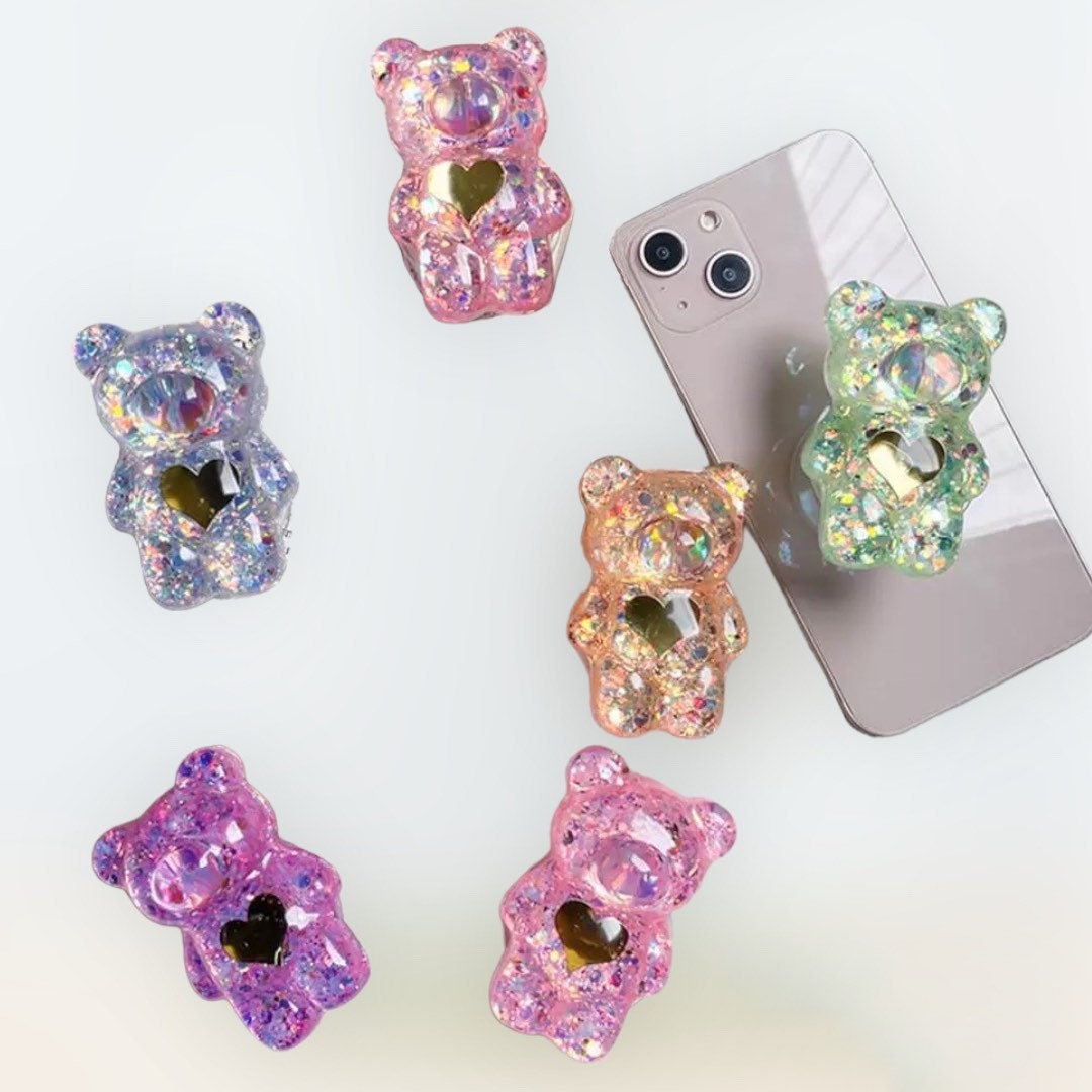 GUMMY BEAR LOVE / Phone Grip / Socket Stand / Candy Lover / Accessories / Glitter Heart / Clear Charm / iPhone / Multi Color / Gummies / Pop