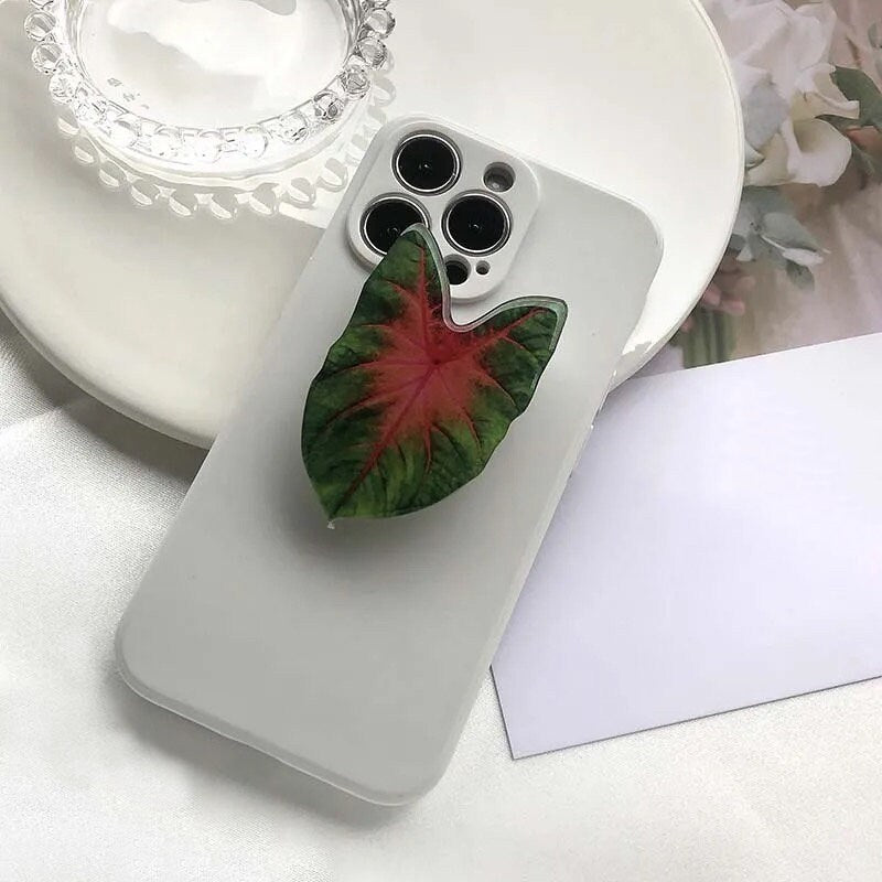 TROPICAL LEAVES / Phone Grip / Socket Stand / Red Leaf / Monstera / Nature Plant Lover / Aesthetic Trendy Unique / iPhone Charm Accessories