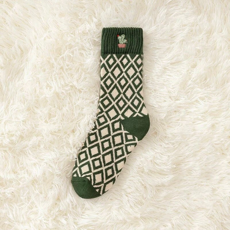 CUTE CACTUS SOCKS / Patterned / Green Succulent / Cacti / Fun Aesthetic Trendy / Teen Women / Plant Lover Gift / Embroidered / Zebra Print