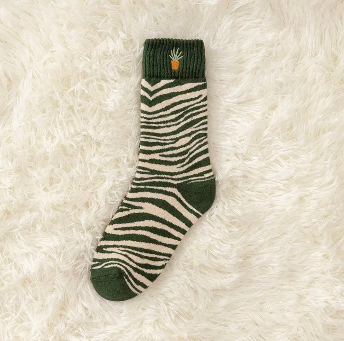 CUTE CACTUS SOCKS / Patterned / Green Succulent / Cacti / Fun Aesthetic Trendy / Teen Women / Plant Lover Gift / Embroidered / Zebra Print