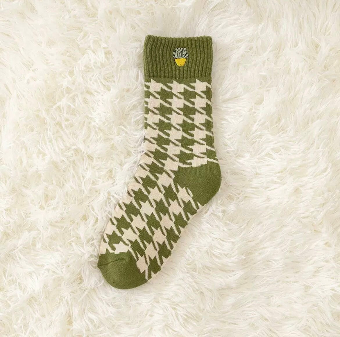 CUTE CACTUS SOCKS / Patterned / Green Succulent / Cacti / Fun Aesthetic Trendy / Teen Women / Plant Lover Gift / Embroidered / Zebra Print