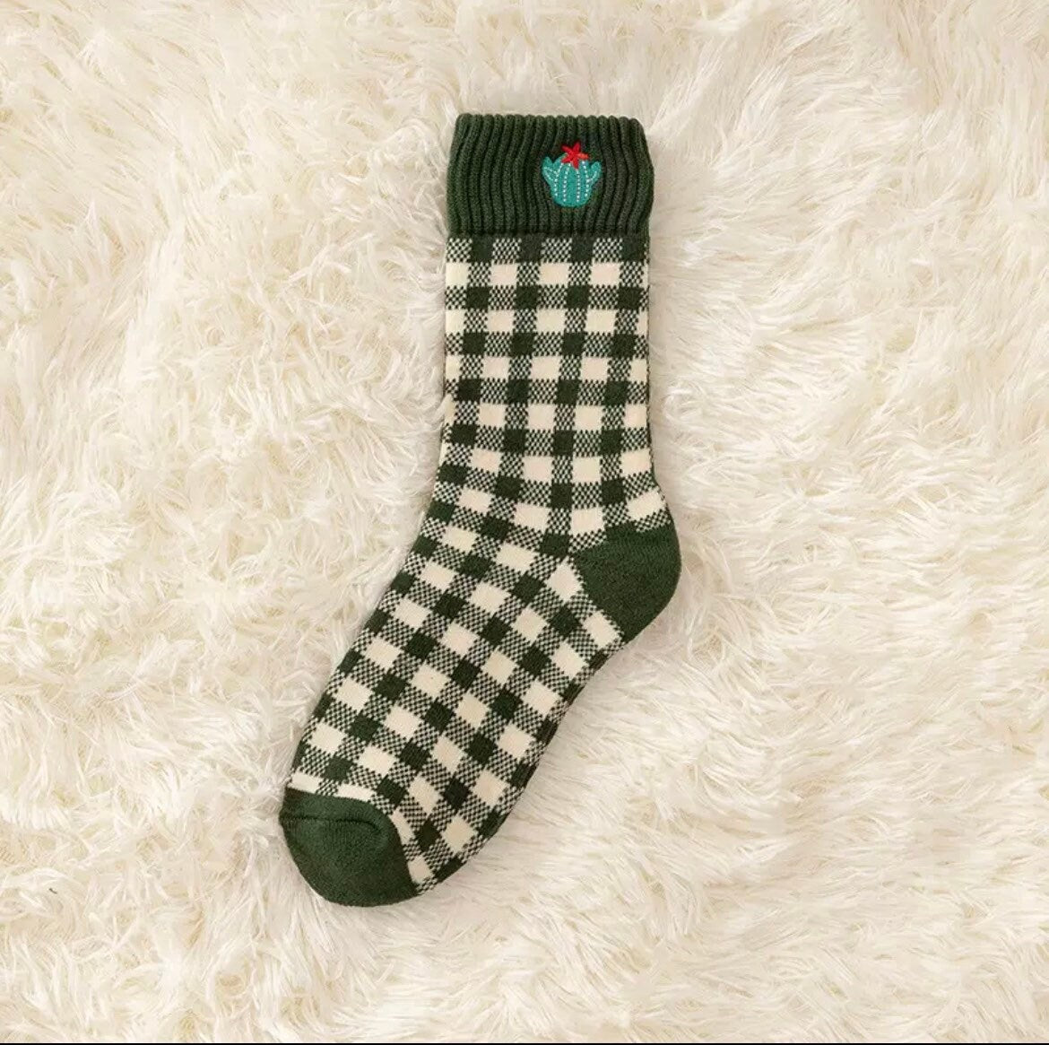 CUTE CACTUS SOCKS / Patterned / Green Succulent / Cacti / Fun Aesthetic Trendy / Teen Women / Plant Lover Gift / Embroidered / Zebra Print