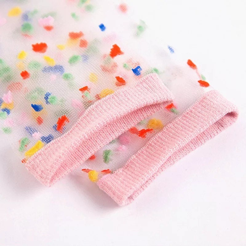 CONFETTI PARTY SOCKS / See Thru / Aesthetic / Mesh / Fashion / Trendy / Patterned / Ins / Colorful / Lips / Gift / Womens / Unique / Kawaii