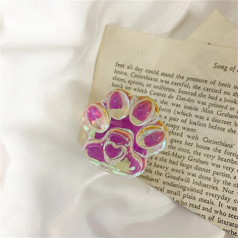 IRIDESCENT PAW PRINT / Phone Grip / Socket / Stand / Cute / Heart / Dog Cat Lover / Clear Charm / iPhone / Pop / Kawaii / Teen / Gift / Ins