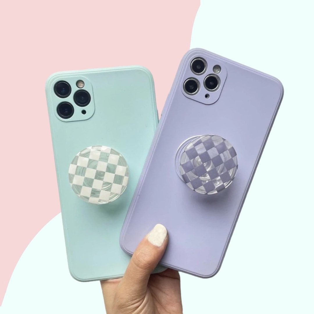 CHECKERED BUTTON / Phone Grip / Socket Stand / Trendy Accessories / Unique / Cute Glossy Charm / iPhone / Kawaii / Punk Aesthetic Extendable