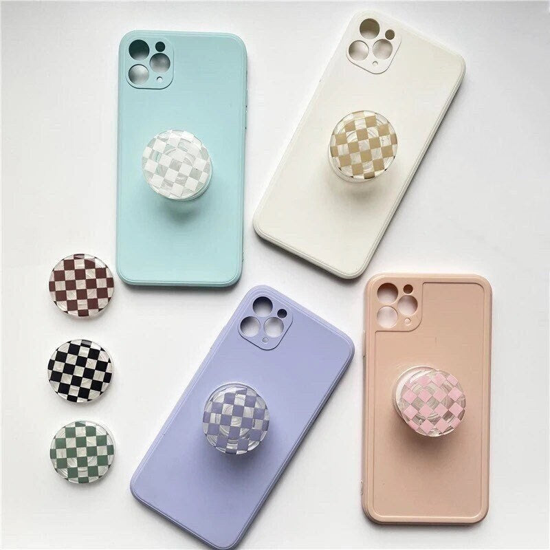CHECKERED BUTTON / Phone Grip / Socket Stand / Trendy Accessories / Unique / Cute Glossy Charm / iPhone / Kawaii / Punk Aesthetic Extendable