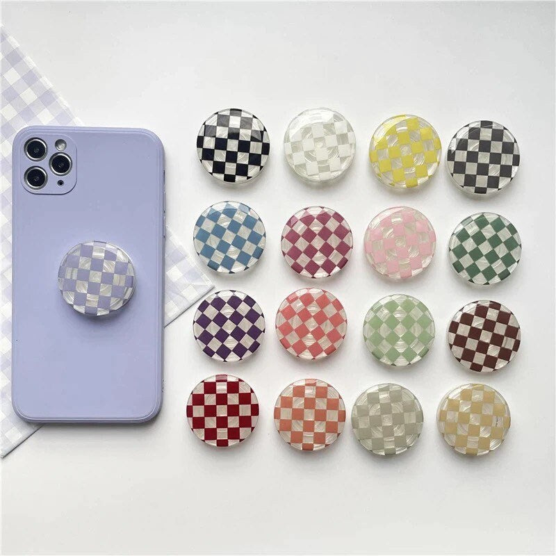 CHECKERED BUTTON / Phone Grip / Socket Stand / Trendy Accessories / Unique / Cute Glossy Charm / iPhone / Kawaii / Punk Aesthetic Extendable