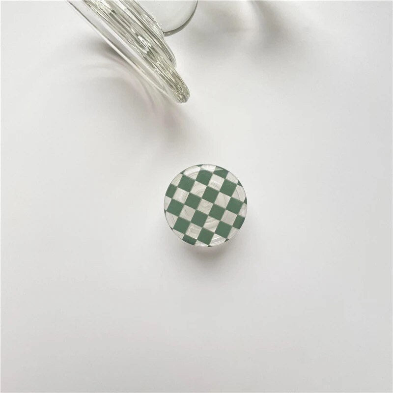 CHECKERED BUTTON / Phone Grip / Socket Stand / Trendy Accessories / Unique / Cute Glossy Charm / iPhone / Kawaii / Punk Aesthetic Extendable