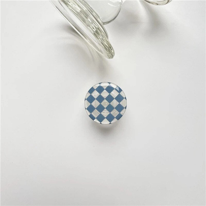 CHECKERED BUTTON / Phone Grip / Socket Stand / Trendy Accessories / Unique / Cute Glossy Charm / iPhone / Kawaii / Punk Aesthetic Extendable