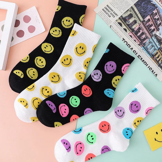 SMILEY FACE SOCKS / Colorful / Fun / 90s Inspired / Graphic / Patterned / Happy Face / Aesthetic / Teen / Gift / Women's / Retro / Unique