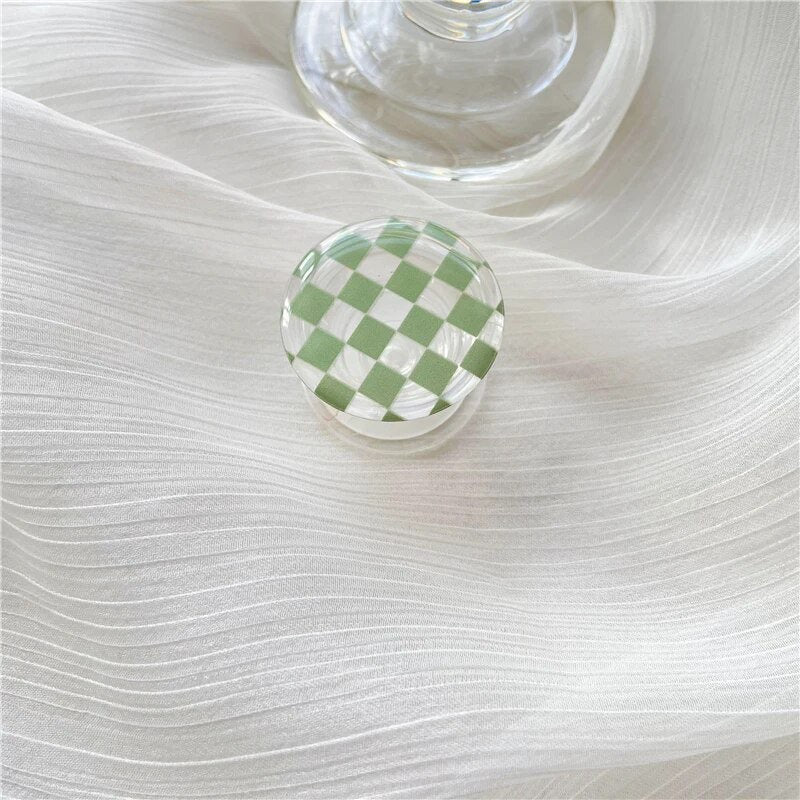 CHECKERED BUTTON / Phone Grip / Socket Stand / Trendy Accessories / Unique / Cute Glossy Charm / iPhone / Kawaii / Punk Aesthetic Extendable