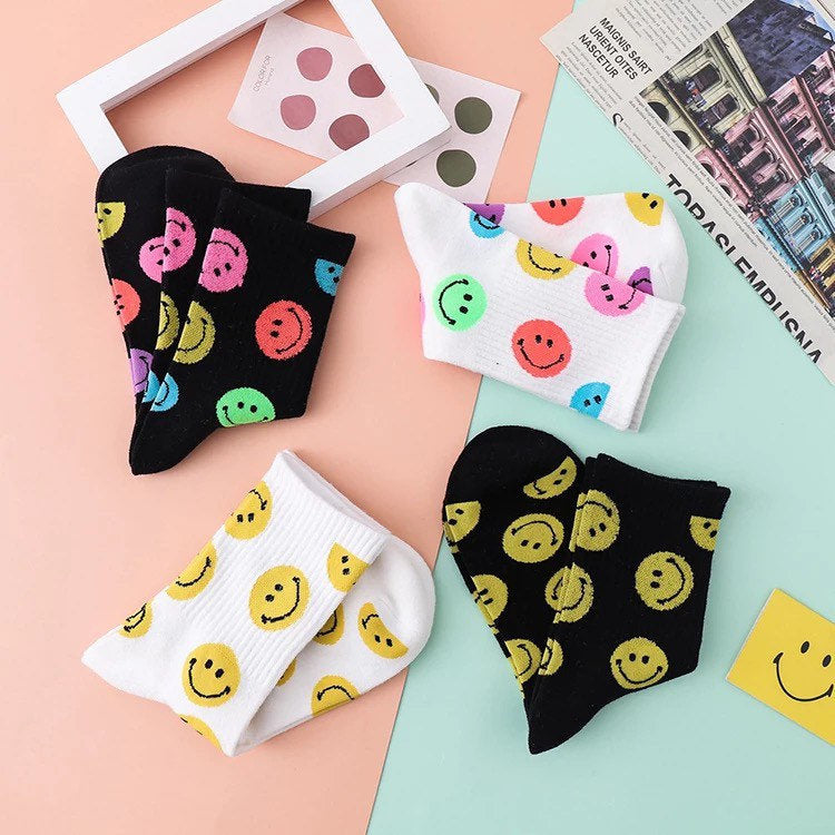 SMILEY FACE SOCKS / Colorful / Fun / 90s Inspired / Graphic / Patterned / Happy Face / Aesthetic / Teen / Gift / Women's / Retro / Unique