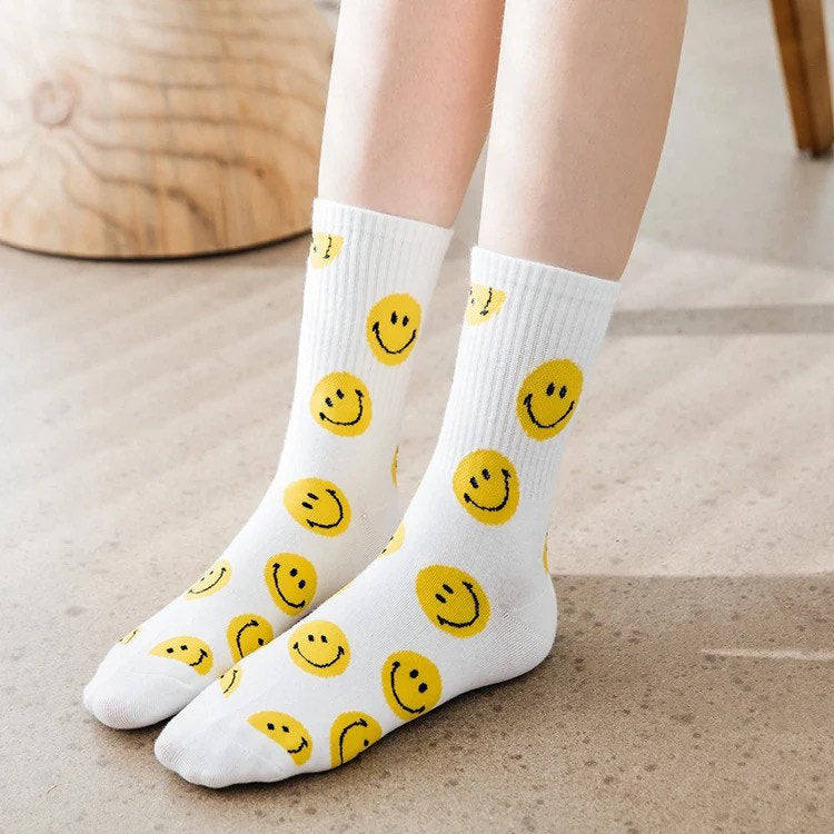 SMILEY FACE SOCKS / Colorful / Fun / 90s Inspired / Graphic / Patterned / Happy Face / Aesthetic / Teen / Gift / Women's / Retro / Unique