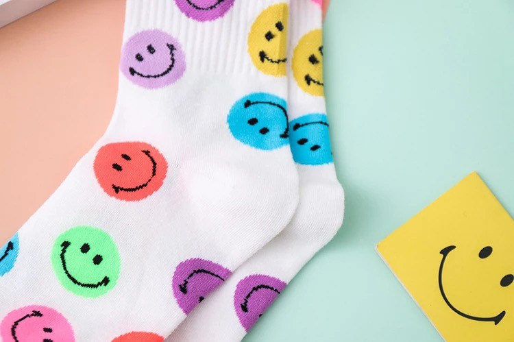 SMILEY FACE SOCKS / Colorful / Fun / 90s Inspired / Graphic / Patterned / Happy Face / Aesthetic / Teen / Gift / Women's / Retro / Unique