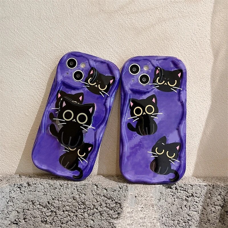 BIG EYES KITTY / Phone Grip / Black Cat / Socket Stand / Cute Animal Charm / Accessory / iPhone / Pop Kawaii / Cat Mom / Love / Fun / Gift