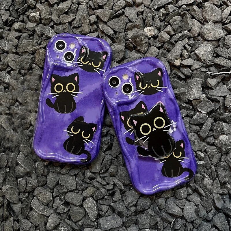 BIG EYES KITTY / Phone Grip / Black Cat / Socket Stand / Cute Animal Charm / Accessory / iPhone / Pop Kawaii / Cat Mom / Love / Fun / Gift