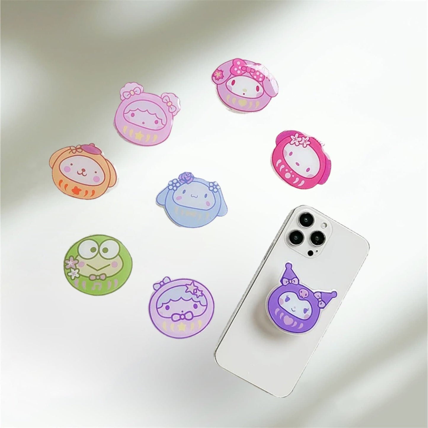 SANRIO FRIENDS / Phone Grip / Socket Stand / Cute Colorful / Kuromi Melody Charm / iPhone / Pastel Color / Kawaii Candy Pop Tok / Teen Gift