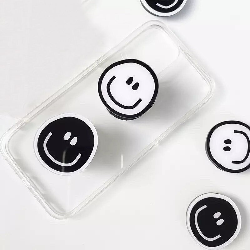 SMILEY PHONE GRIP / Smiley Face / Socket / Stand / Accessories / Trendy / Unique / Charm / iPhone / Black + White / Fun Pop / Cute / Kawaii