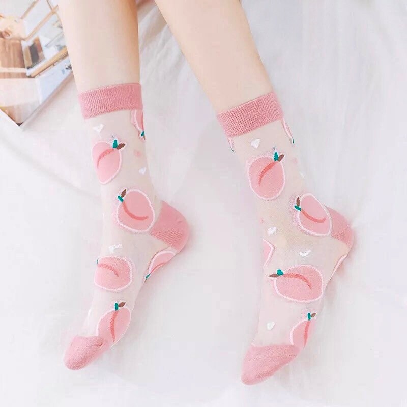 PEACHY SOCKS / See Thru / Aesthetic / Fruit Print / Fashion / Trendy / Patterned / Cute Gift / Unique / Kawaii / Transparent / Mesh / Woman