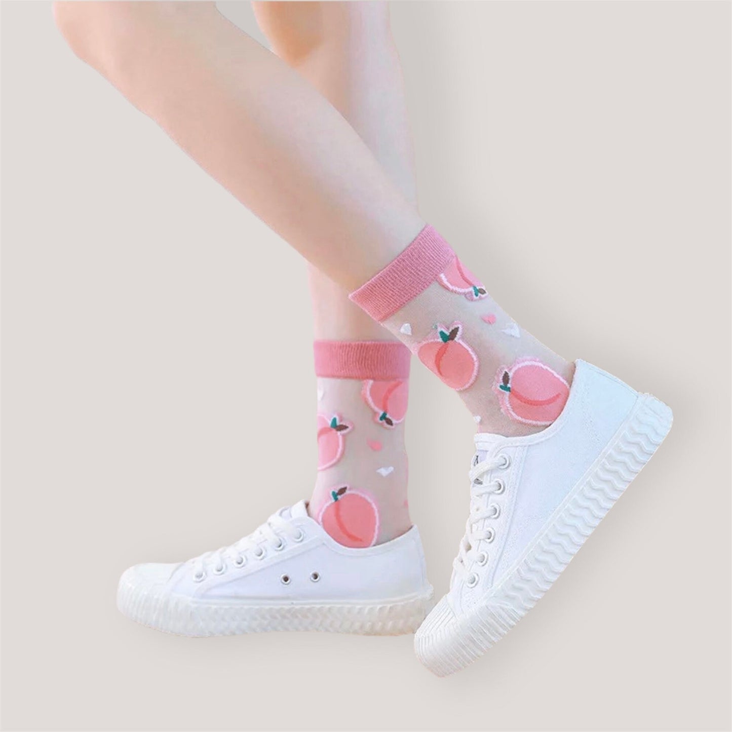 PEACHY SOCKS / See Thru / Aesthetic / Fruit Print / Fashion / Trendy / Patterned / Cute Gift / Unique / Kawaii / Transparent / Mesh / Woman