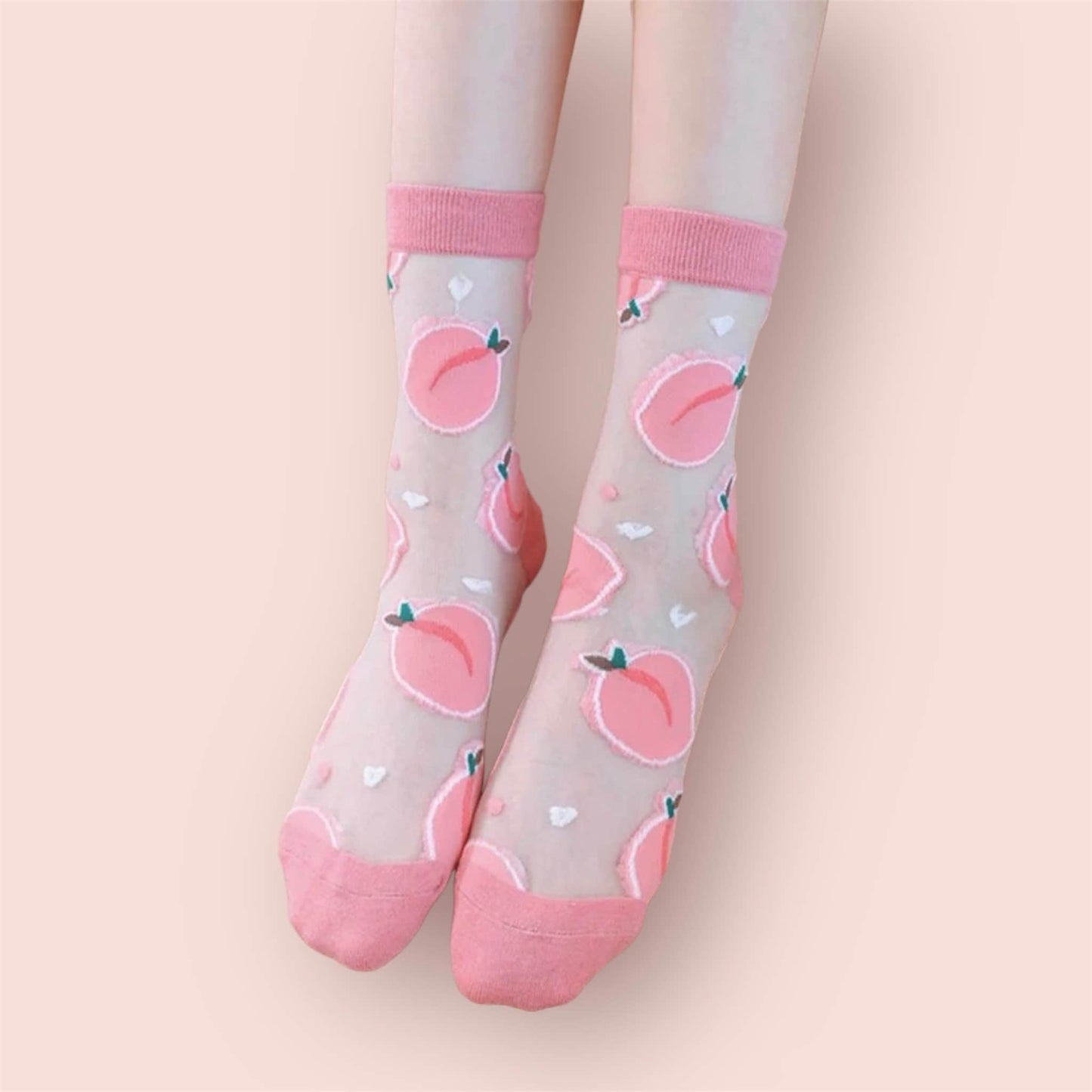 PEACHY SOCKS / See Thru / Aesthetic / Fruit Print / Fashion / Trendy / Patterned / Cute Gift / Unique / Kawaii / Transparent / Mesh / Woman