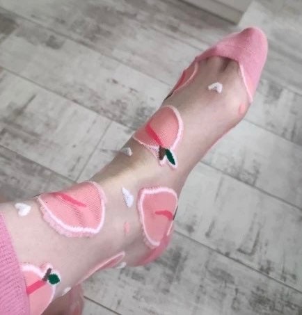 PEACHY SOCKS / See Thru / Aesthetic / Fruit Print / Fashion / Trendy / Patterned / Cute Gift / Unique / Kawaii / Transparent / Mesh / Woman