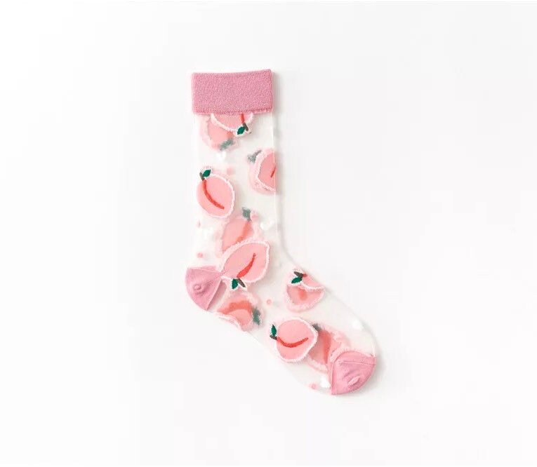 PEACHY SOCKS / See Thru / Aesthetic / Fruit Print / Fashion / Trendy / Patterned / Cute Gift / Unique / Kawaii / Transparent / Mesh / Woman