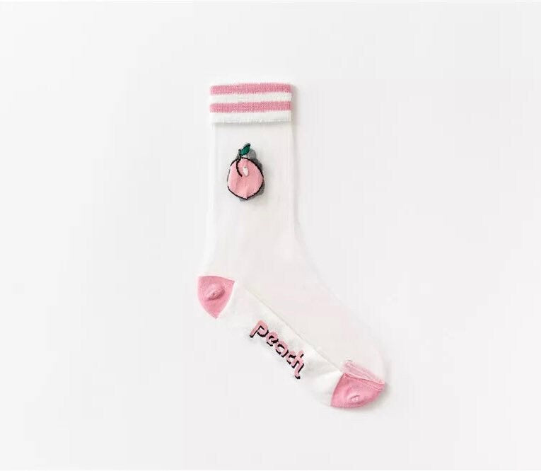 PEACHY SOCKS / See Thru / Aesthetic / Fruit Print / Fashion / Trendy / Patterned / Cute Gift / Unique / Kawaii / Transparent / Mesh / Woman