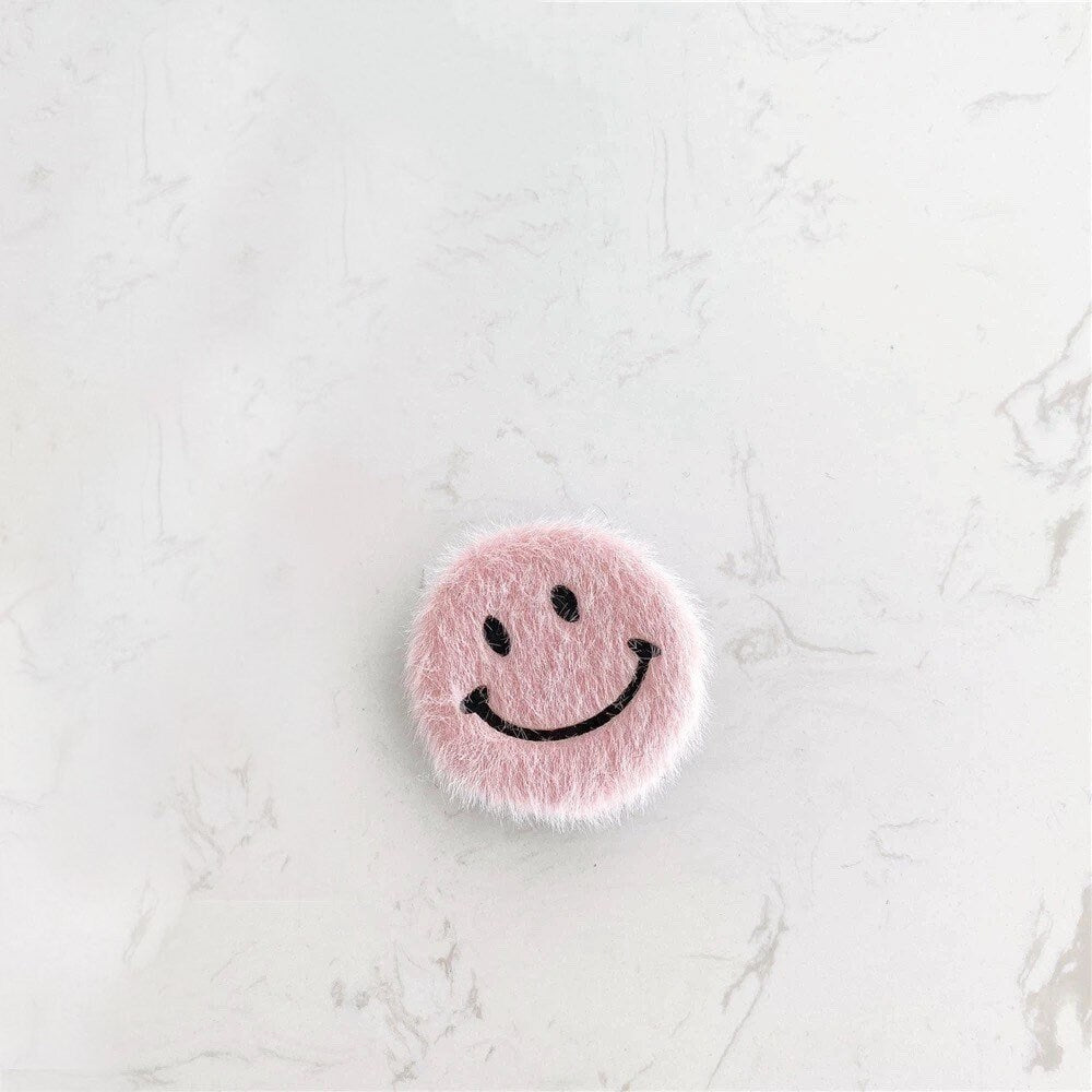 FUZZY SMILEY FACE / Phone Grip / Socket Stand / Retro / 60s / 90s / Accessories / Trendy / Unique / Charm / iPhone / Fun Pop / Cute / Kawaii