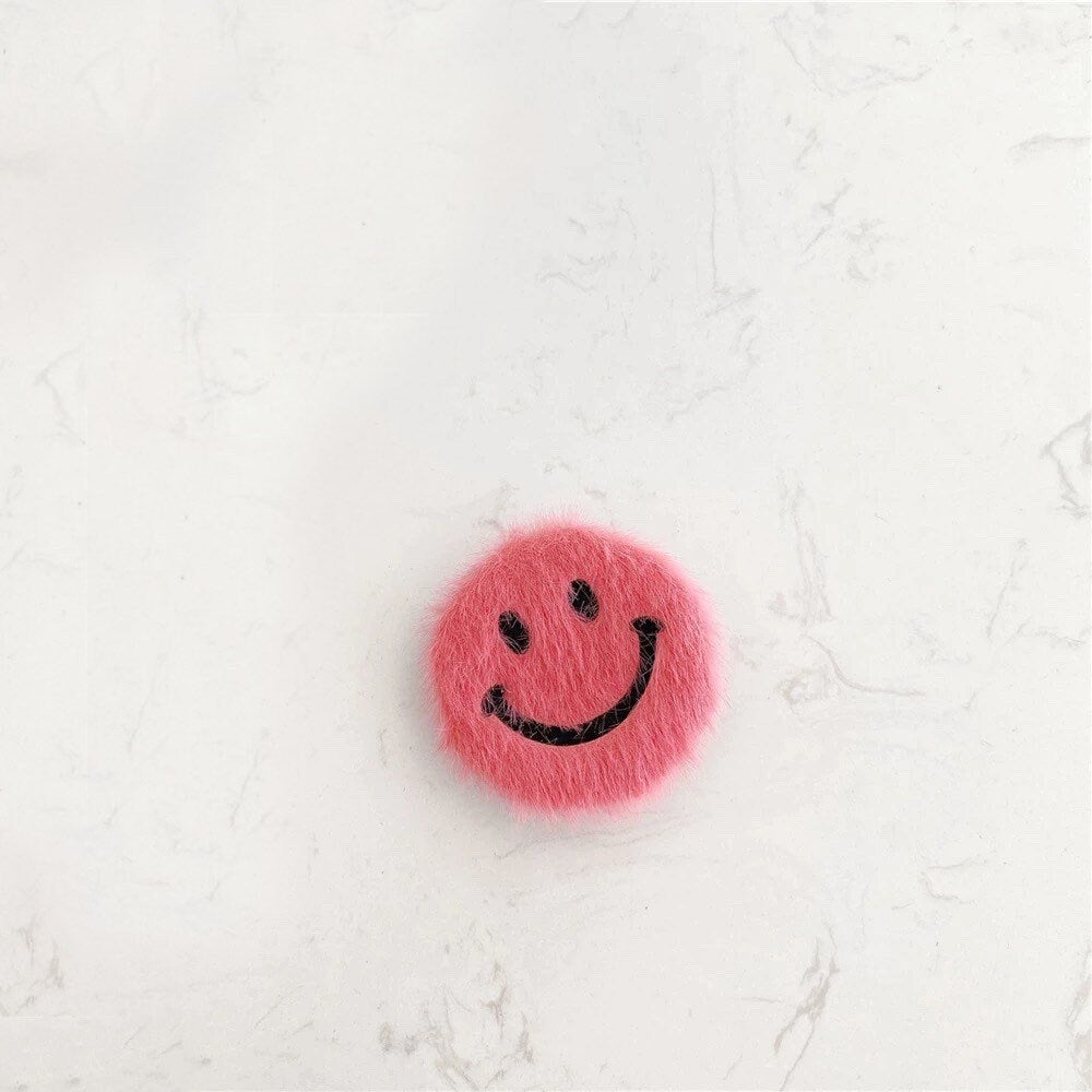 FUZZY SMILEY FACE / Phone Grip / Socket Stand / Retro / 60s / 90s / Accessories / Trendy / Unique / Charm / iPhone / Fun Pop / Cute / Kawaii