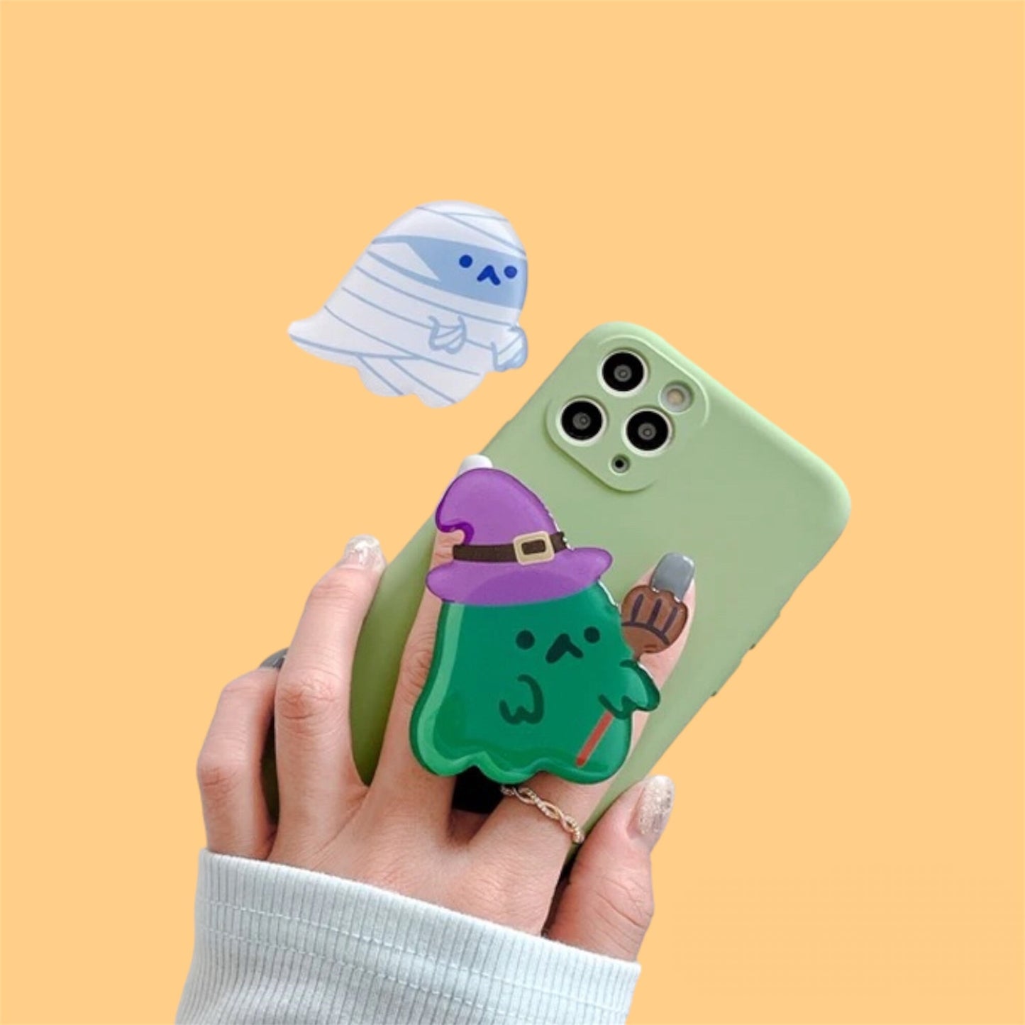 LITTLE GHOSTS / Phone Grip Socket Stand / Cute Pumpkin Spooky Charm Accessory / Witch Frankenstein Devil iPhone / Pop Kawaii Fun Gift Season