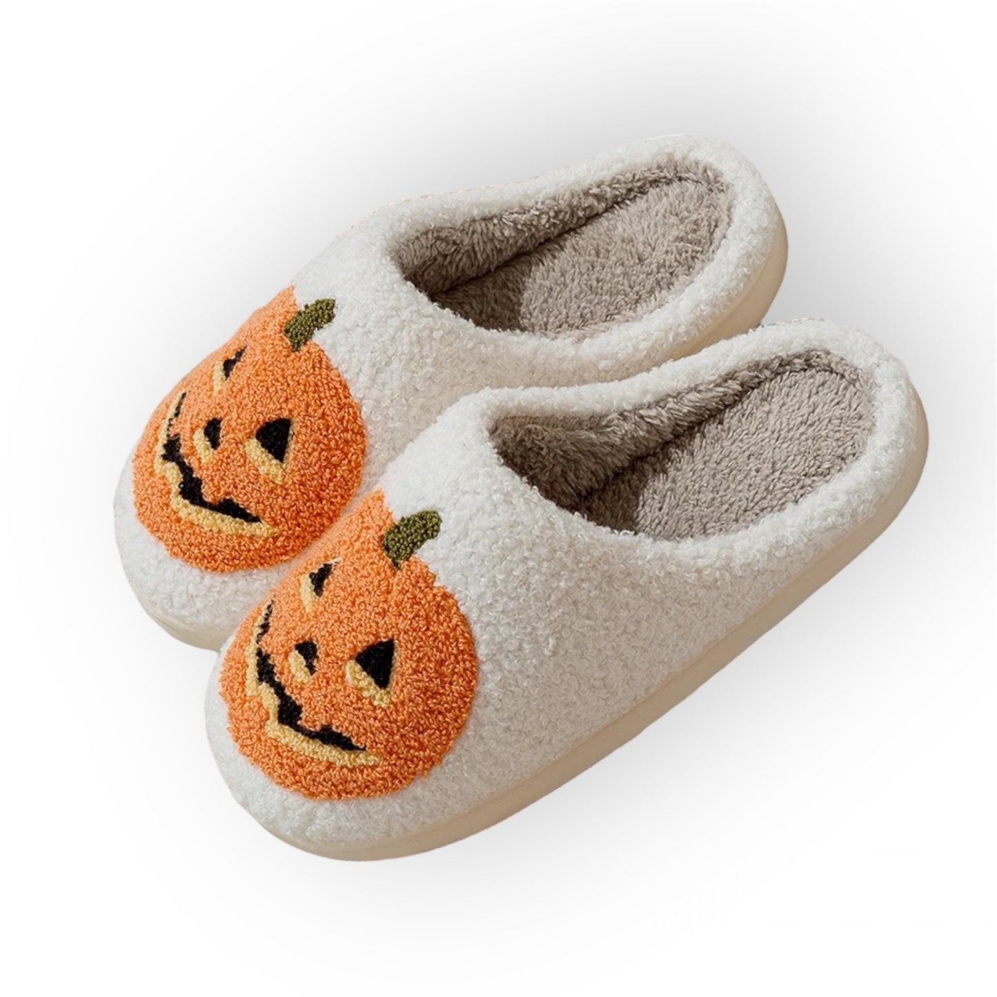 PUMPKIN SLIPPERS / HALLOWEEN / Jack O Lantern / Cozy Cute / Comfortable / House Shoes / Spooky Love / Orange White / Autumn Fall / Smiley