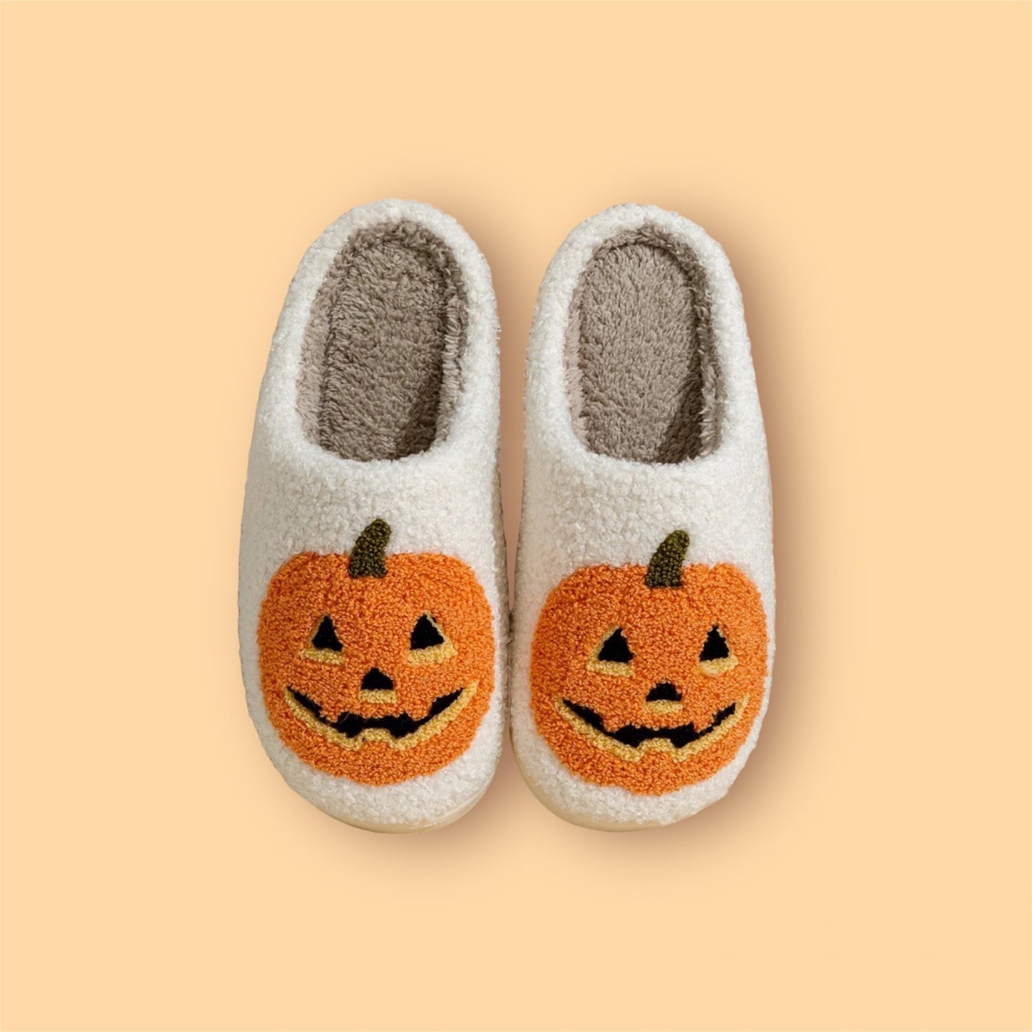 PUMPKIN SLIPPERS / HALLOWEEN / Jack O Lantern / Cozy Cute / Comfortable / House Shoes / Spooky Love / Orange White / Autumn Fall / Smiley