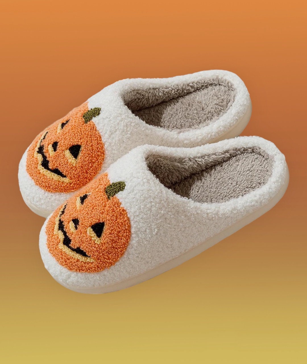 PUMPKIN SLIPPERS / HALLOWEEN / Jack O Lantern / Cozy Cute / Comfortable / House Shoes / Spooky Love / Orange White / Autumn Fall / Smiley