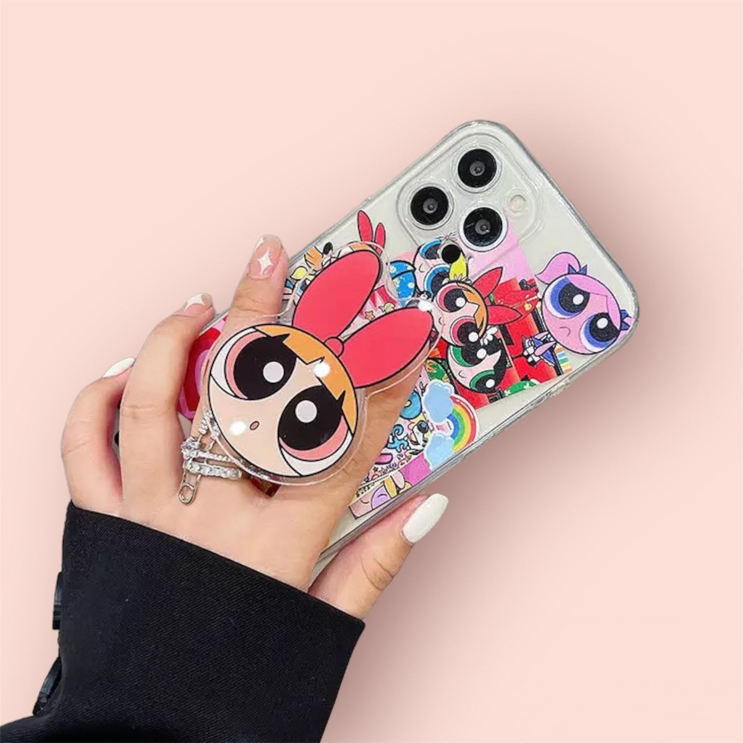 POWER PUFF CUTIES / Girls / Phone Grip / Socket Stand / Accessories / Trendy / Anime Cartoon / Unique iPhone Charm / Pop / Cute Kawaii Gift