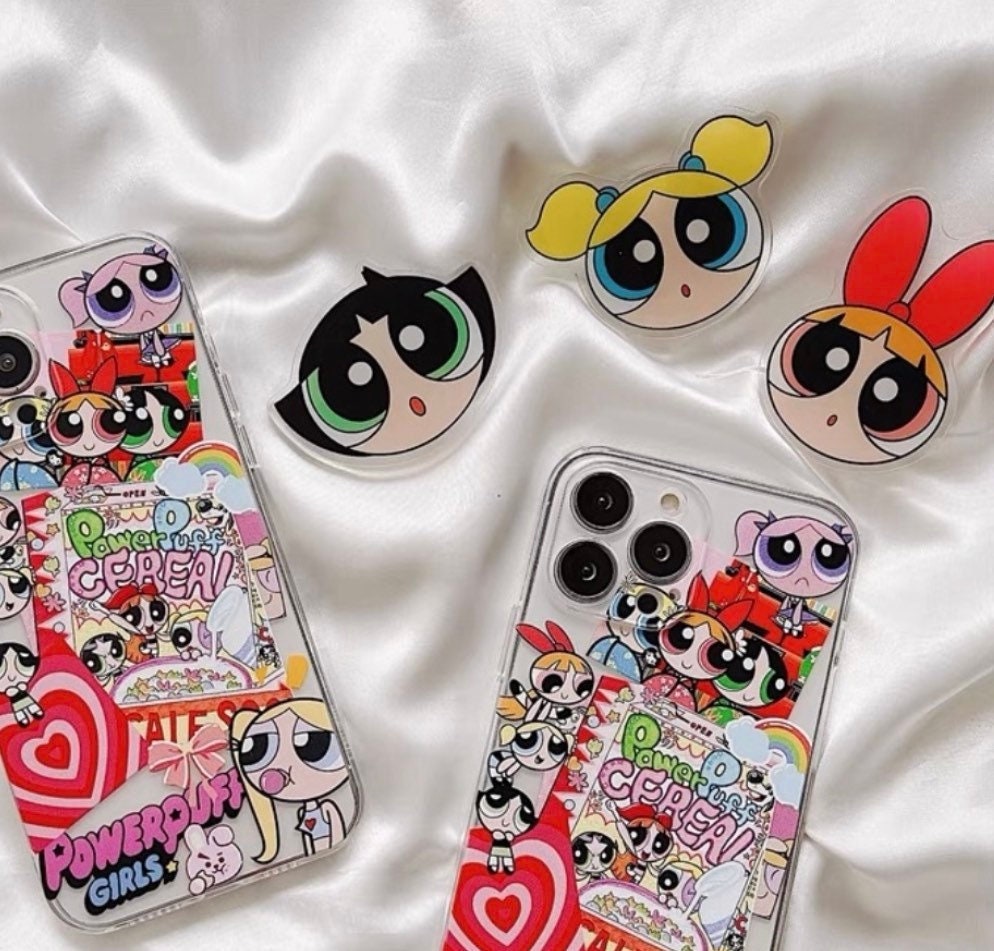 POWER PUFF CUTIES / Girls / Phone Grip / Socket Stand / Accessories / Trendy / Anime Cartoon / Unique iPhone Charm / Pop / Cute Kawaii Gift