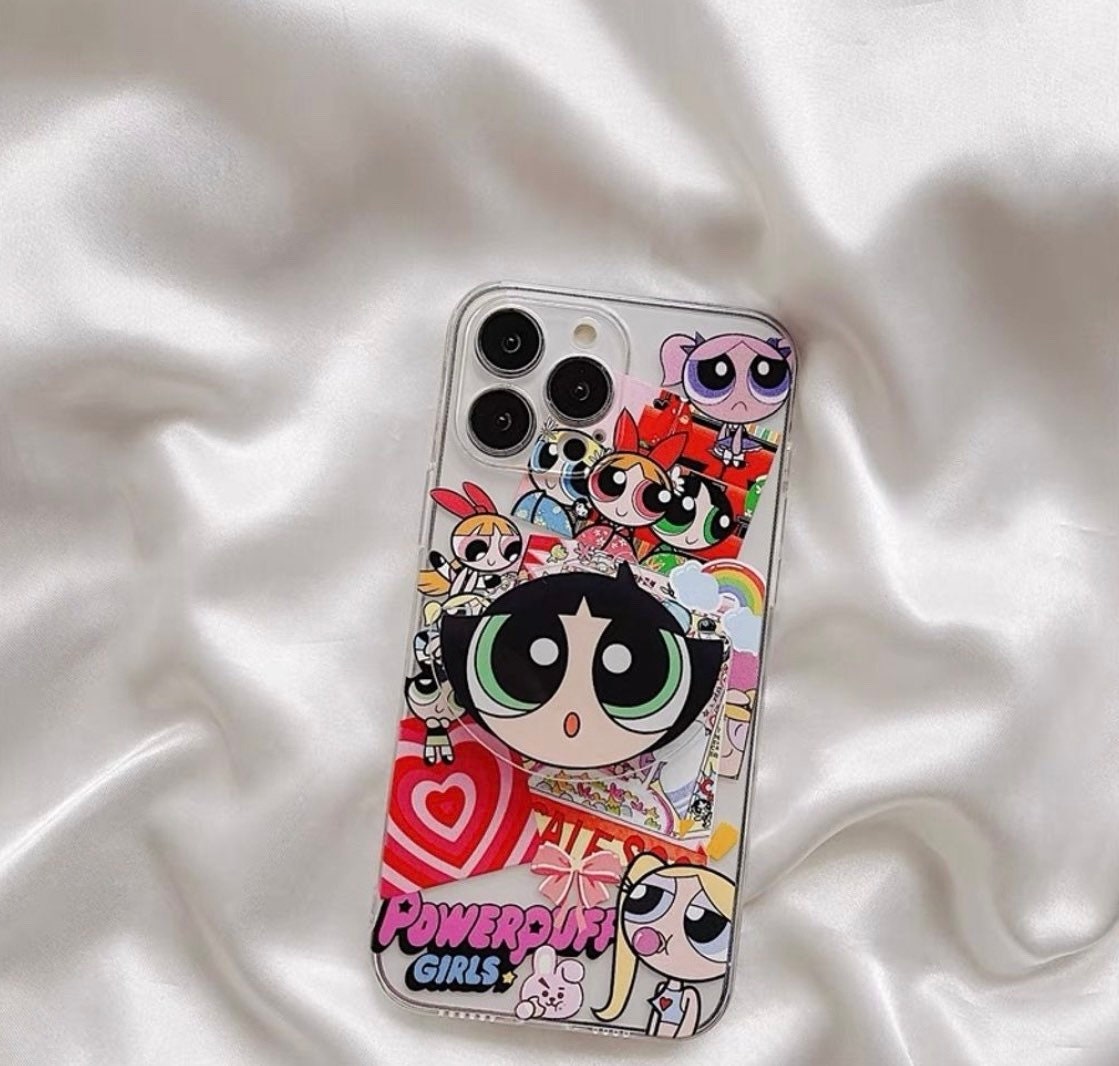 POWER PUFF CUTIES / Girls / Phone Grip / Socket Stand / Accessories / Trendy / Anime Cartoon / Unique iPhone Charm / Pop / Cute Kawaii Gift