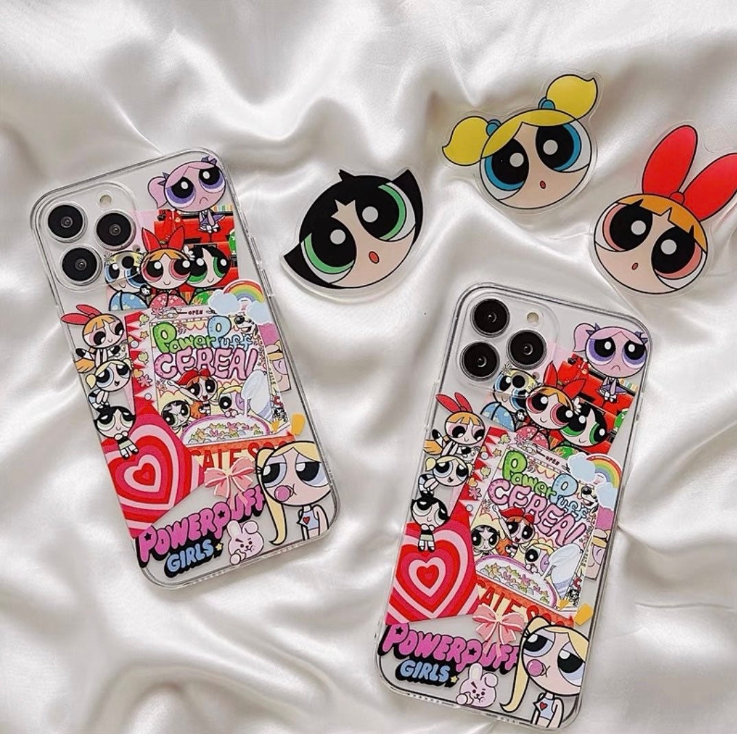 POWER PUFF CUTIES / Girls / Phone Grip / Socket Stand / Accessories / Trendy / Anime Cartoon / Unique iPhone Charm / Pop / Cute Kawaii Gift