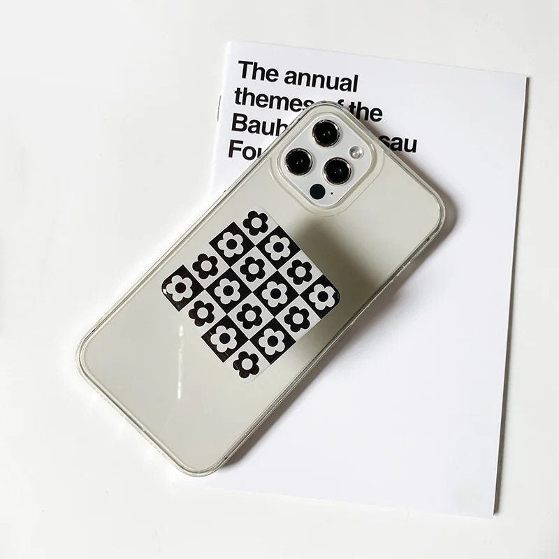 MOD PATTERNED / Phone Grip Socket Stand / Smiley Face / Black White / Unique / Flower iPhone Charm Accessory / Fun Pop Art / Cute Aesthetic