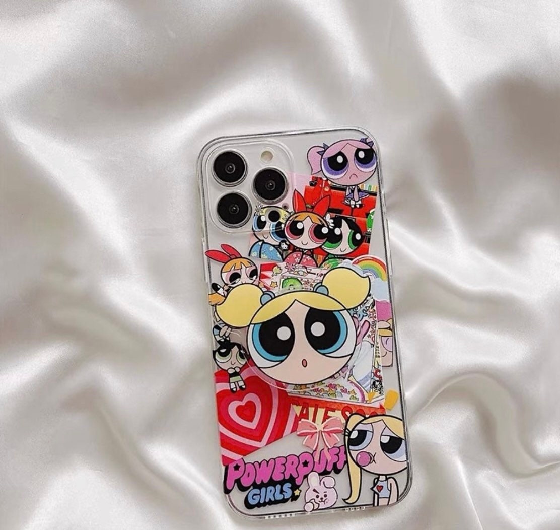 POWER PUFF CUTIES / Girls / Phone Grip / Socket Stand / Accessories / Trendy / Anime Cartoon / Unique iPhone Charm / Pop / Cute Kawaii Gift