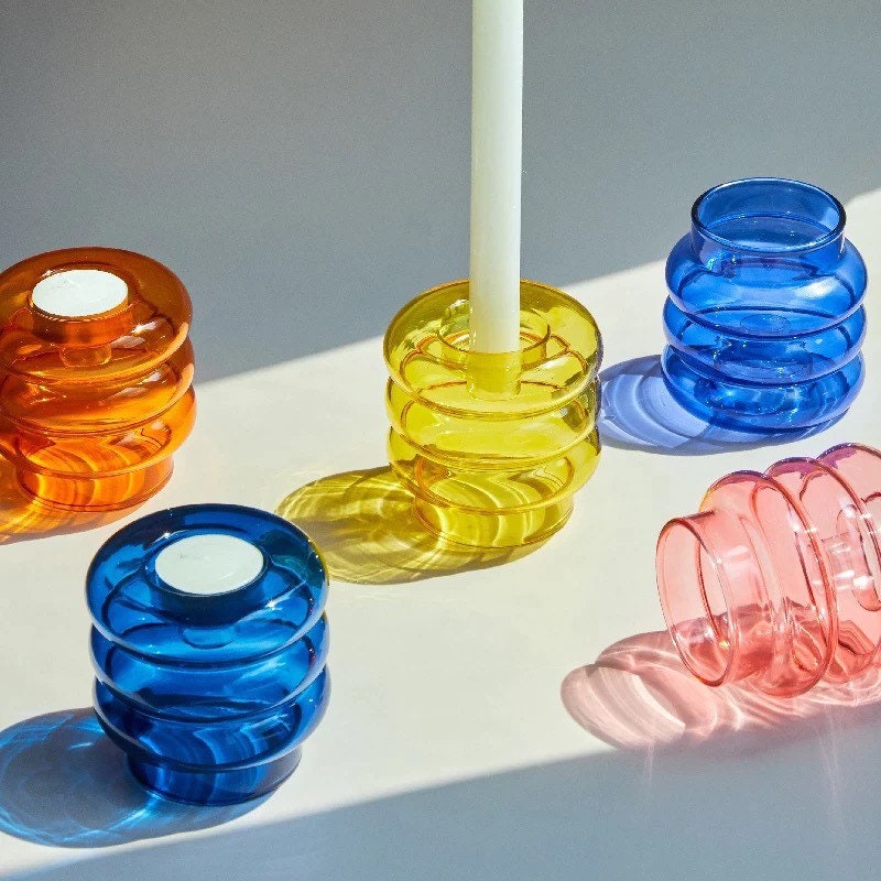 CANDY GLASS / Tea Light / Candle Holders / Mini Vase / Candlestick / Minimalist / Colorful / Aesthetic / Modern / Transparent / Retro / Gift