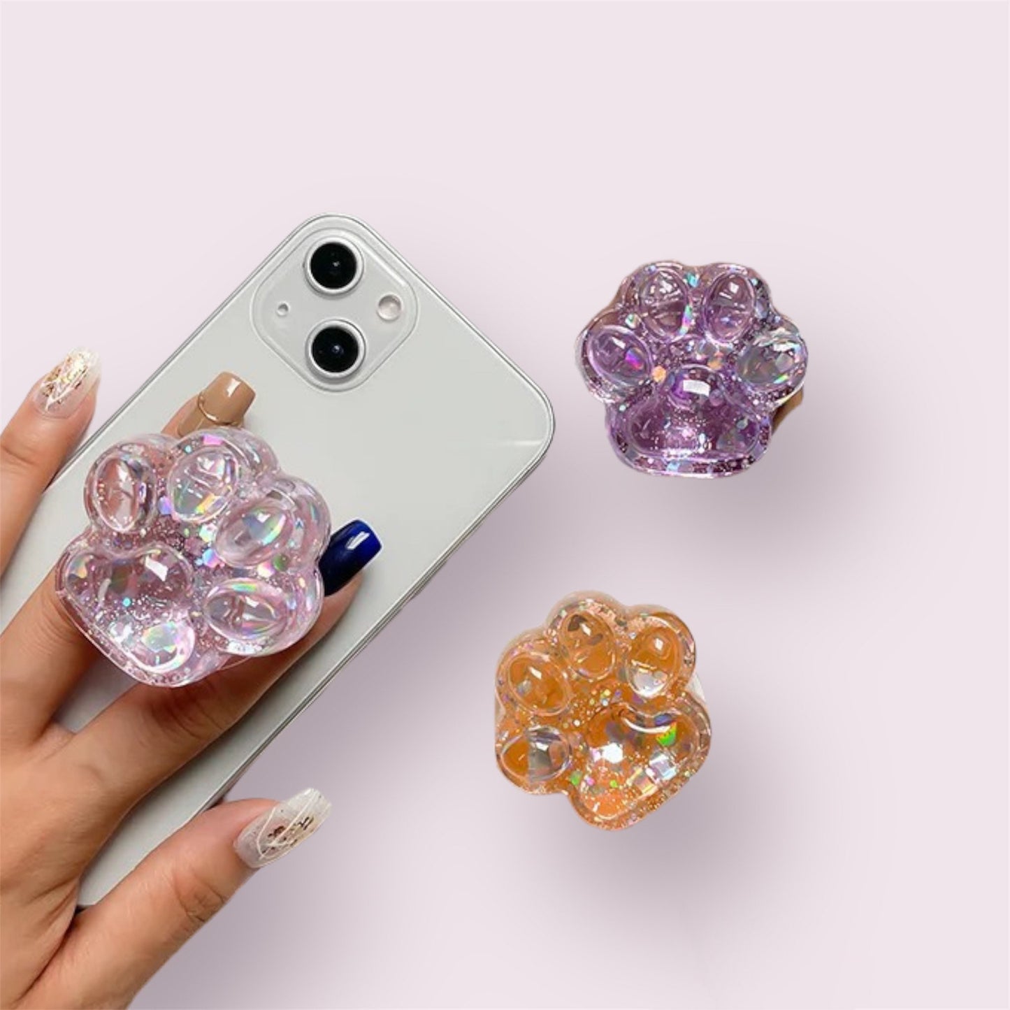 GLITTER PAW PRINT / Phone Grip / Socket Stand / Cute / Dog Cat Lover / Clear / Colorful Charm / iPhone / Kawaii / Pop / Teen Gift / Ins Fun