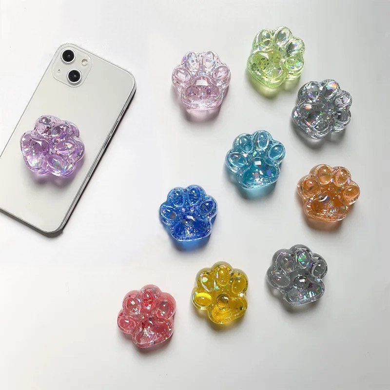 GLITTER PAW PRINT / Phone Grip / Socket Stand / Cute / Dog Cat Lover / Clear / Colorful Charm / iPhone / Kawaii / Pop / Teen Gift / Ins Fun