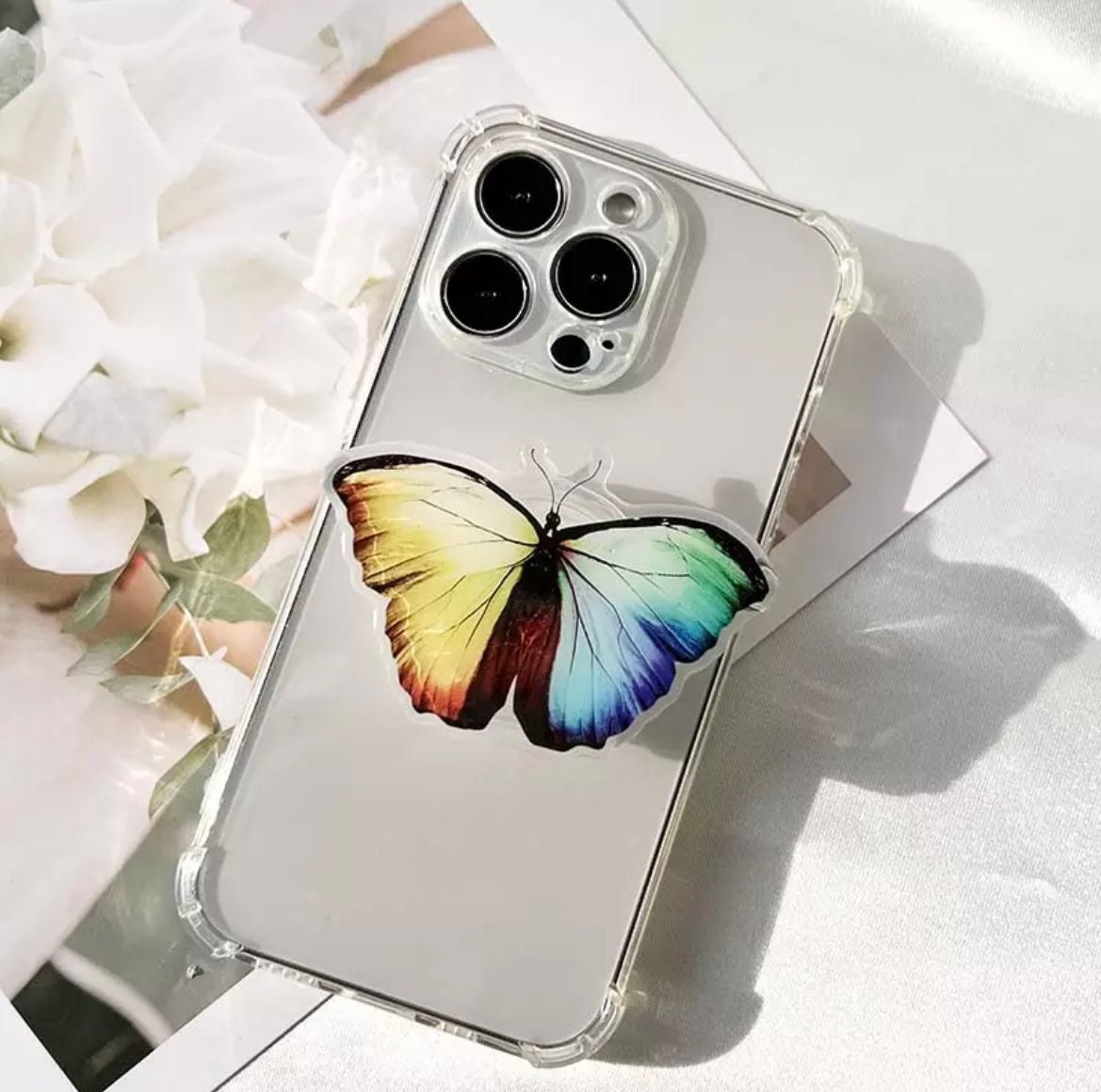 BUTTERFLY / Phone Grip / Socket Stand / Accessory / Trendy Unique / Pretty iPhone Charm / Nature Animal / Insect Lover Gift / Colorful